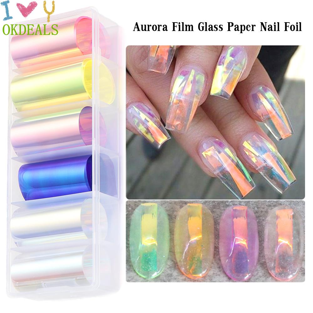 Miếng Dán Trang Trí Móng Tay Mặt Kính Hình Holographic Đẹp Mắt DIY