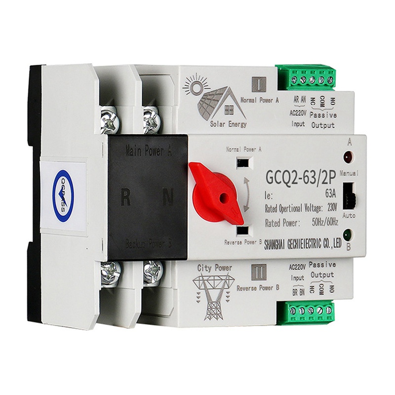 Hệ Thống Chuyển Đổi Năng Lượng Mặt Trời ATS Tự Động Din Rail 2P 63A AC220V ATS PV