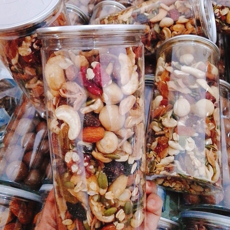 500g Granola siêu hạt thêm macca, óc chó đỏ (ít hoa quả sấy) ăn kiêng giảm cân, ngũ cốc dinh dưỡng cho bà bầu