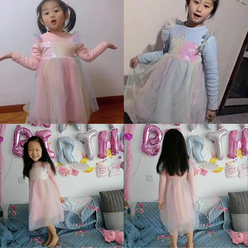 Váy len dài tay cầu vồng nhiều màu cho bé gái (Cao 90-140cm, nặng 10-30kg) N01019