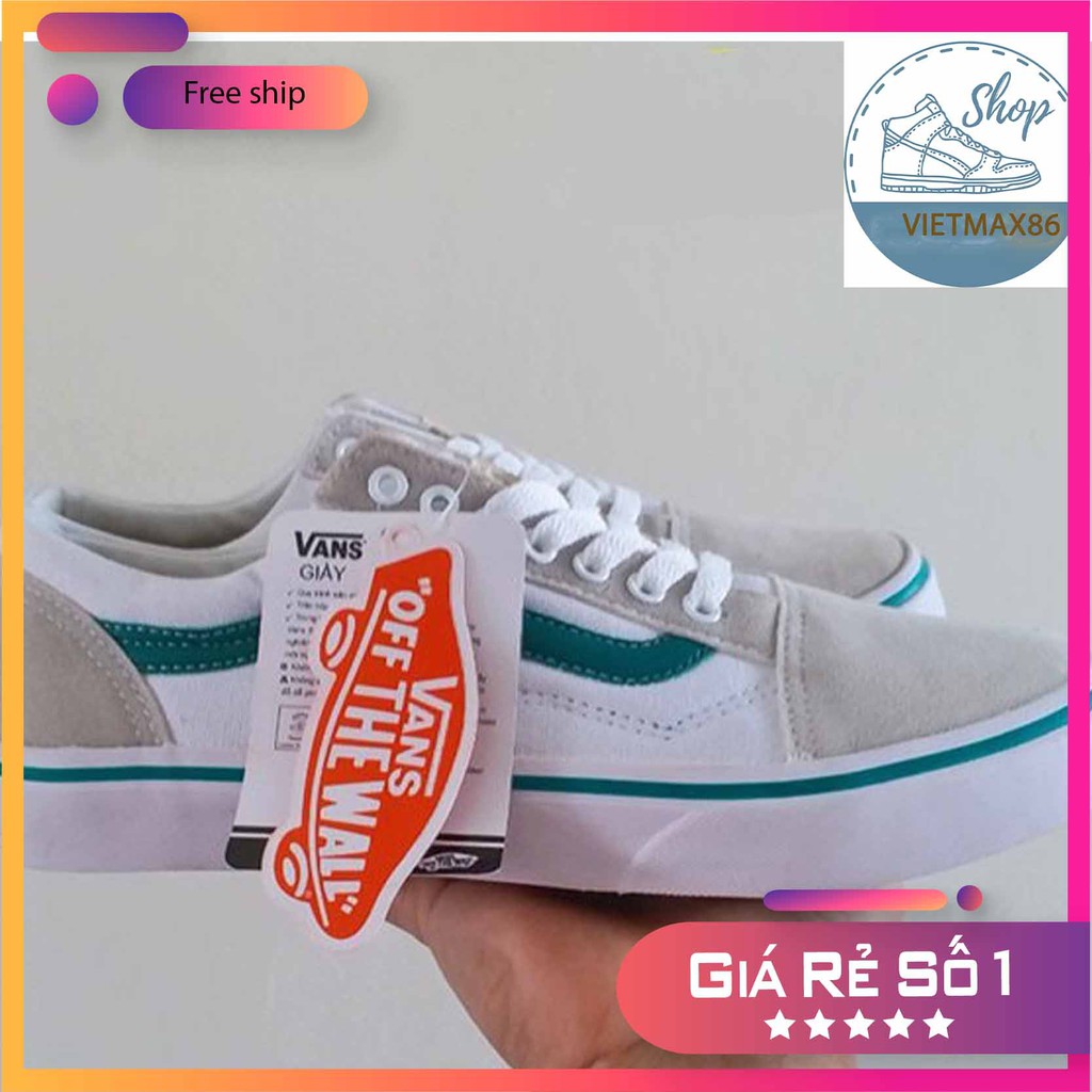 Giày Thể Thao Vns Old Skool  Trắng Sóng Xanh (Da Lộn) Cho Cả Nam Và Nữ, giày giá rẻ tặng kèm bull box bill / vietmax86 | BigBuy360 - bigbuy360.vn