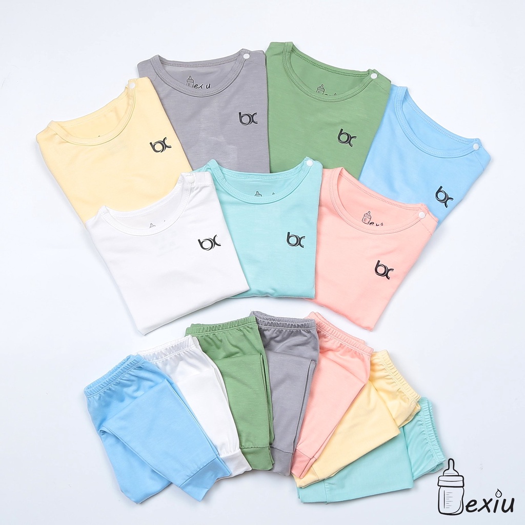 Bộ Đồ Tay Dài  Cài Vai Màu Bexiu Bx - Quần Áo Trẻ Sơ Sinh Thun Cotton Lạnh  Mềm Mượt Mát Cho Bé Trai Và Gái Từ 6-19kg