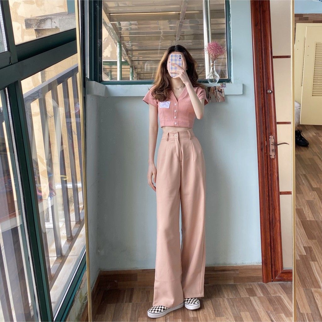 Sét Quần tây + Áo croptop Hồng pastel (S20) – Hàng có sẵn quần