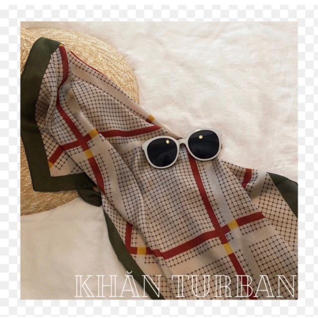 Khăn turban lụa vuông cao cấp choàng cổ size 70x70cm thanh lịch đa năng dùng làm áo yếm in caro