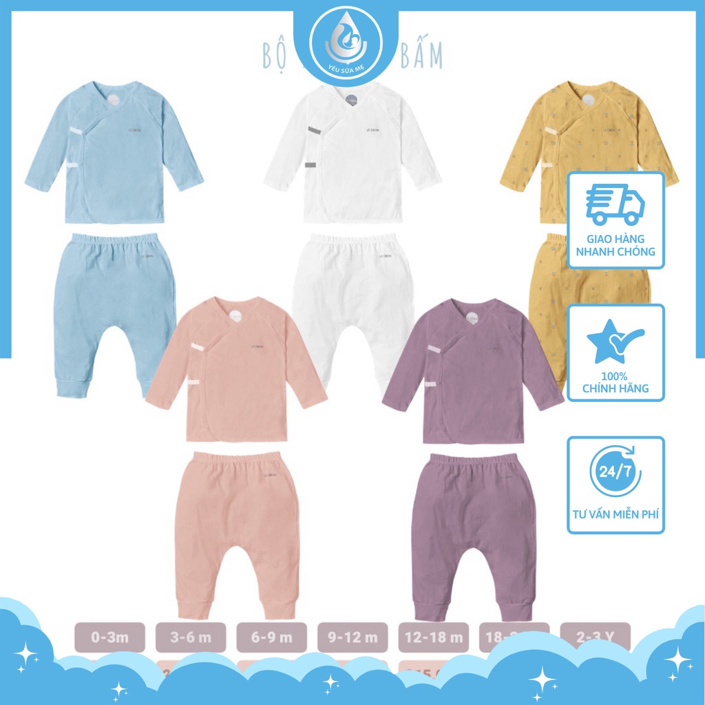 LE COON Bộ quần áo dài tay lecoon cúc chéo cho bé cotton 100% vải mỏng