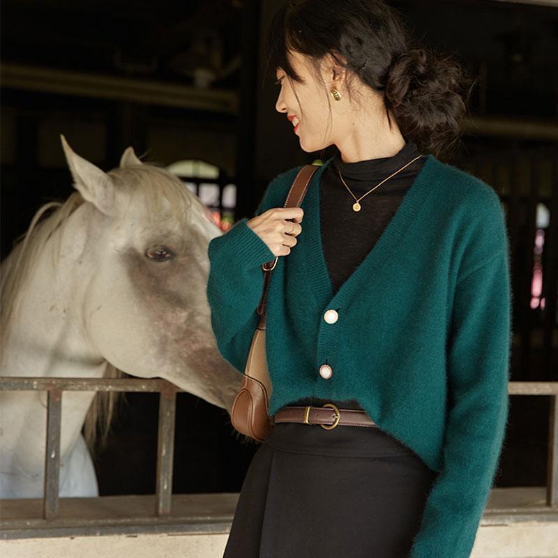 Áo khoác cardigan dệt kim cổ chữ v phong cách retro