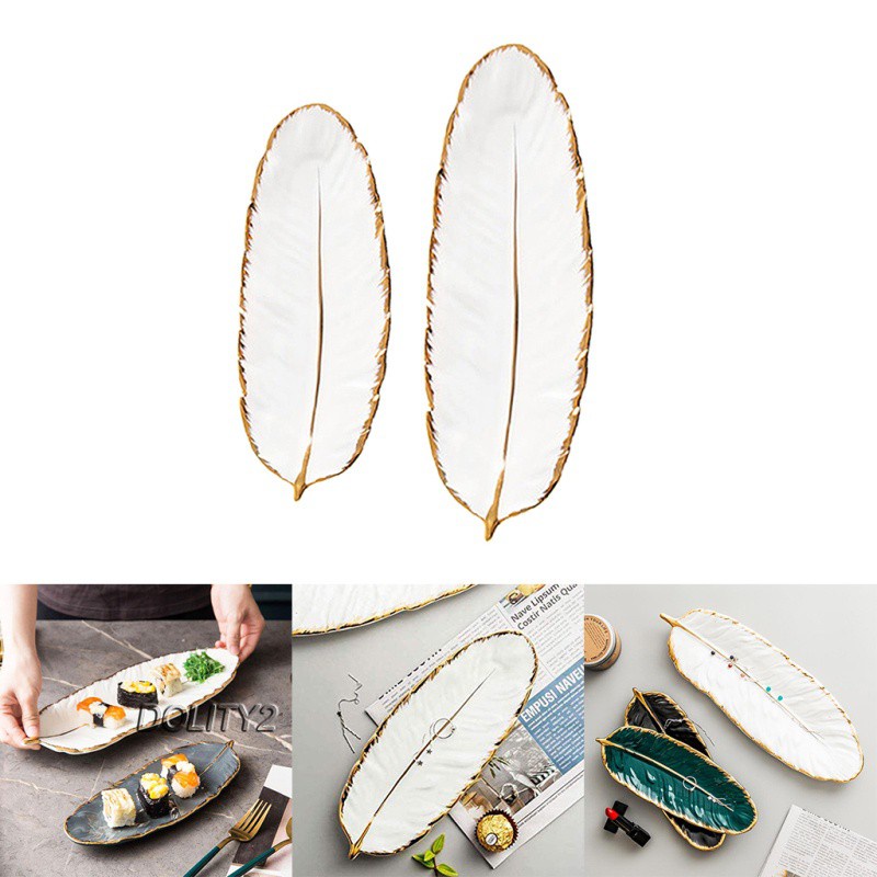 Set 2 Đĩa Sứ Đựng Trái Cây Hình Lông Vũ Độc Đáo