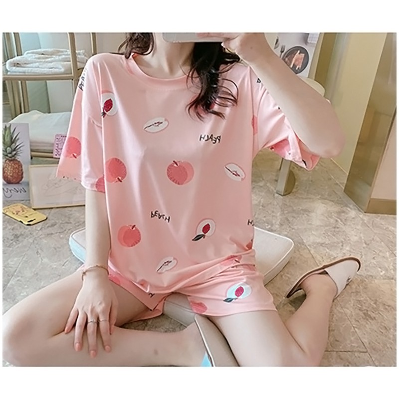 Bộ ngủ Hồng Đào cotton đùi ngắn mỏng nhẹ