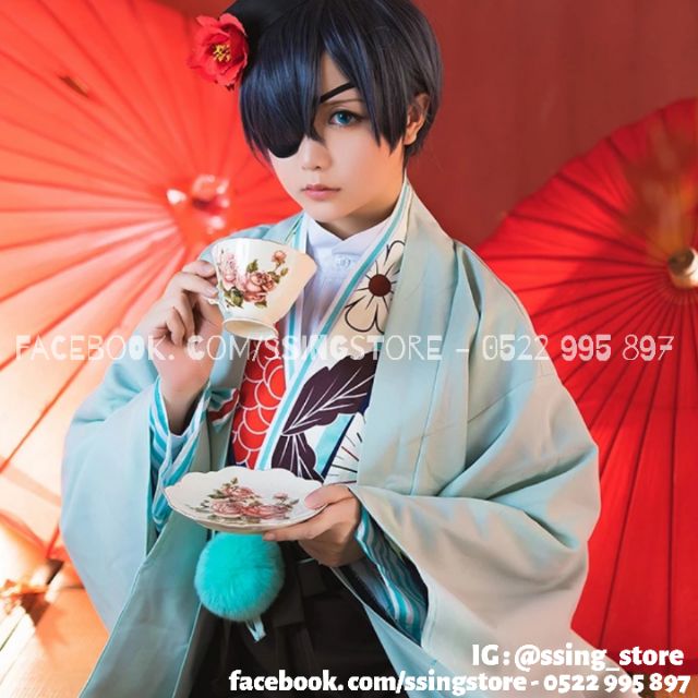 SSINGSTORE Set trang phục kimono cosplay nhân vật Ciel trong anime manga Kuroshitsuji Hắc Quản Gia