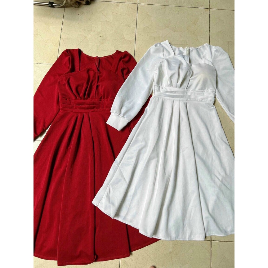 Đầm Umi Tay Dài - Dáng Dài - Màu Trắng Tao Nhã - Màu Đỏ Cực Sang