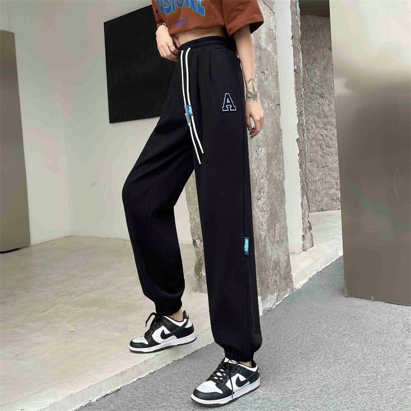 Quần Nỉ Ống Boom Thêu Chữ A PEONYB Unisex [FREESHIP] Culottes suông ống rộng đường phố kiểu dáng hàn quốc đẹp