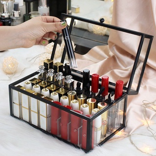 Hộp đựng son môi nhiều ngăn có nắp đậy chống bụi bằng kính dung tích lớn