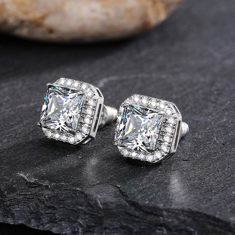 Bông tai đính đá zircon nhiều màu hình vuông toàn diện cho nữ