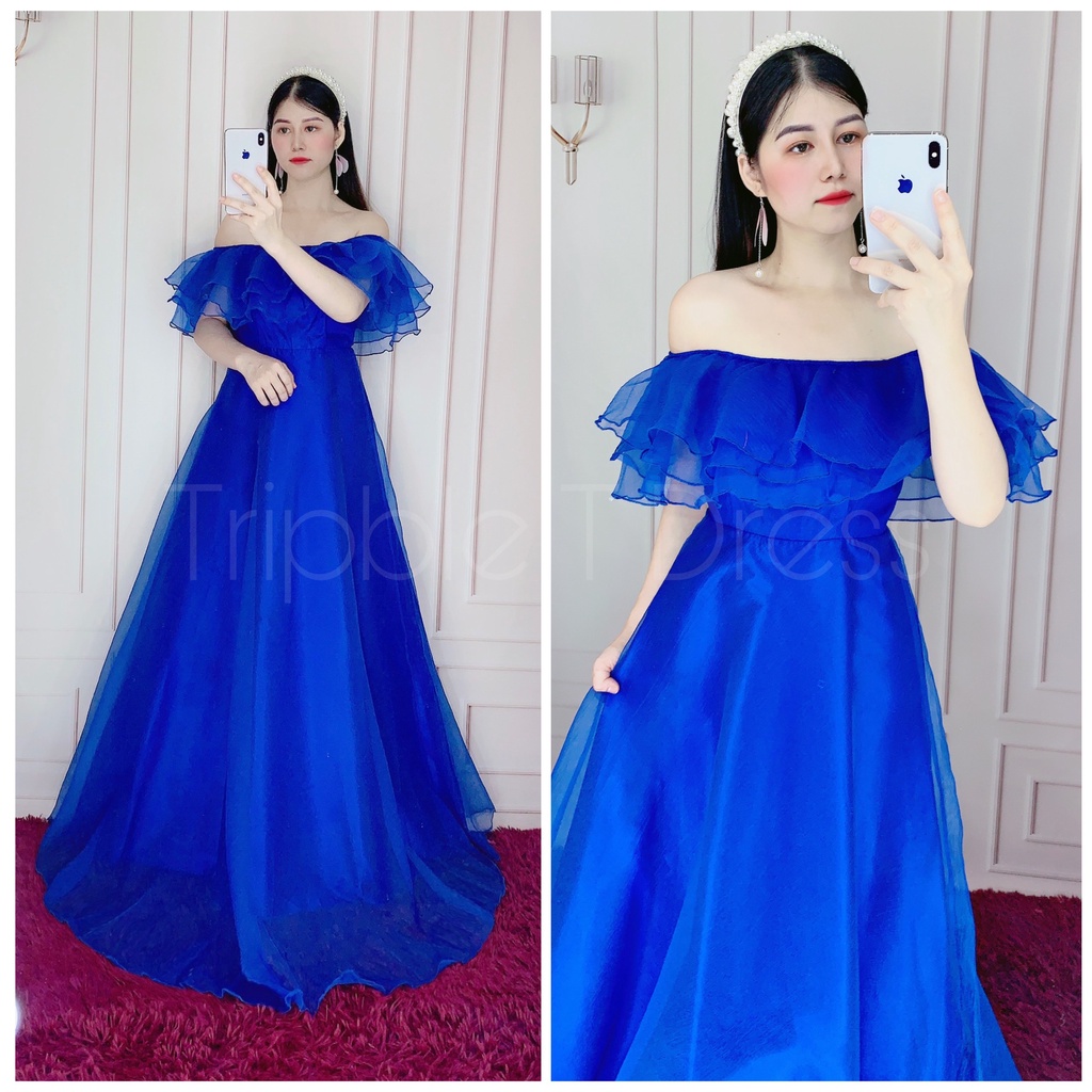 Đầm maxi dự tiệc mặc cưới bẹt vai tầng bèo TRIPBLE T DRESS - Size S/M/L (ảnh/video thật) MS324V