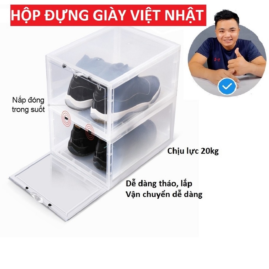 Hộp đựng giày LẮP GHÉP hộp để giày nhựa cứng trong suốt thông minh lắp ghép Việt Nhật size lớn Sneaker Box