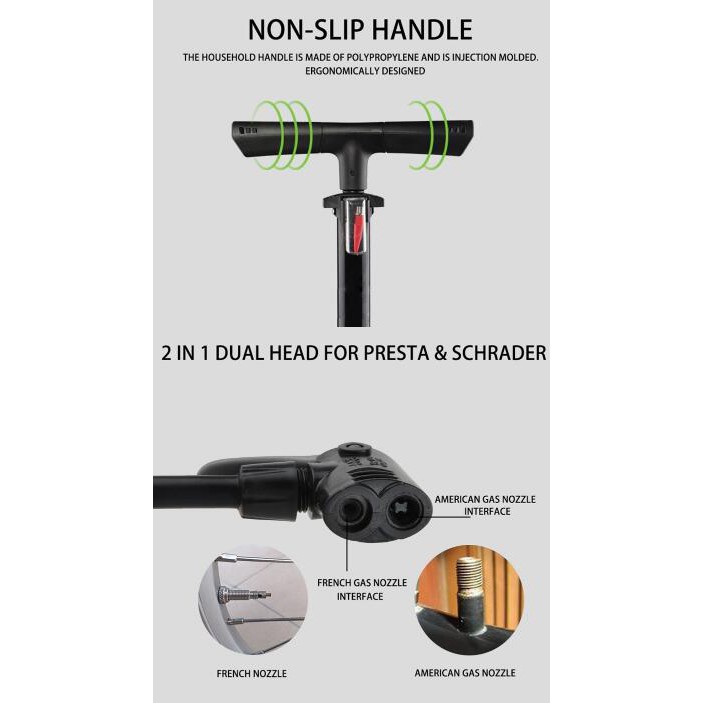 Bơm áp suất ROCKBROS 160PSI màu đen đặt trên sàn bơm xe đạp tiện lợi