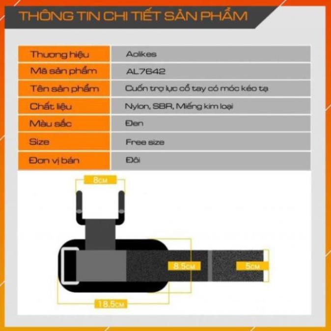 [Freeship] - AOLIKES AL 7642 - 1 đôi - Dây cuốn cổ tay có móc thép nâng tạ, tập gym đu xà tại nhà hoặc tâp xô vai.