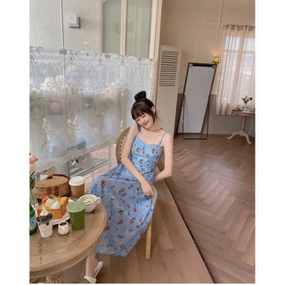 [ẢNH THẬT TRẢI SÀN] ĐẦM MIDI 2 DÂY HOA THẮT NƠ LƯNG
