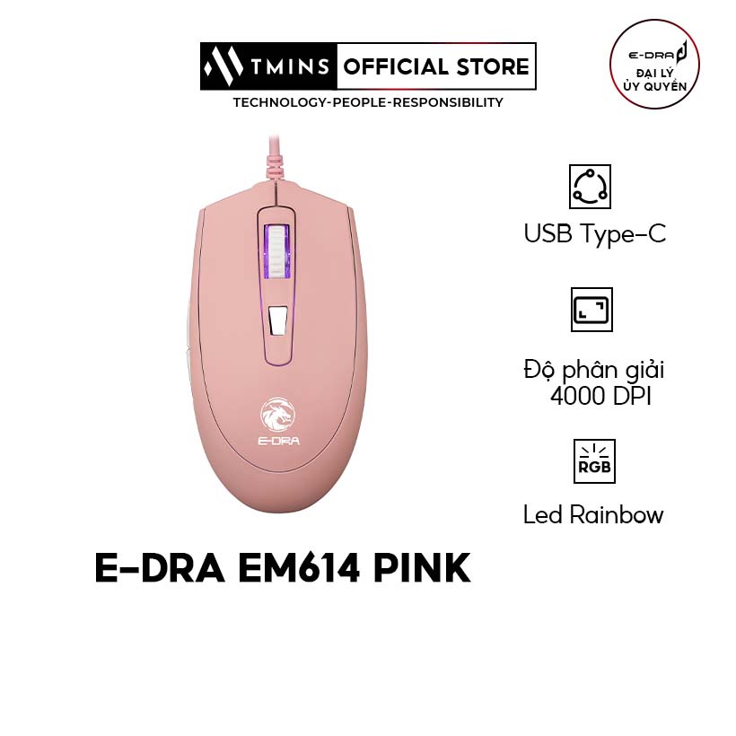 Chuột gaming EDRA EM614 Pink DPI 3200 Led RGB