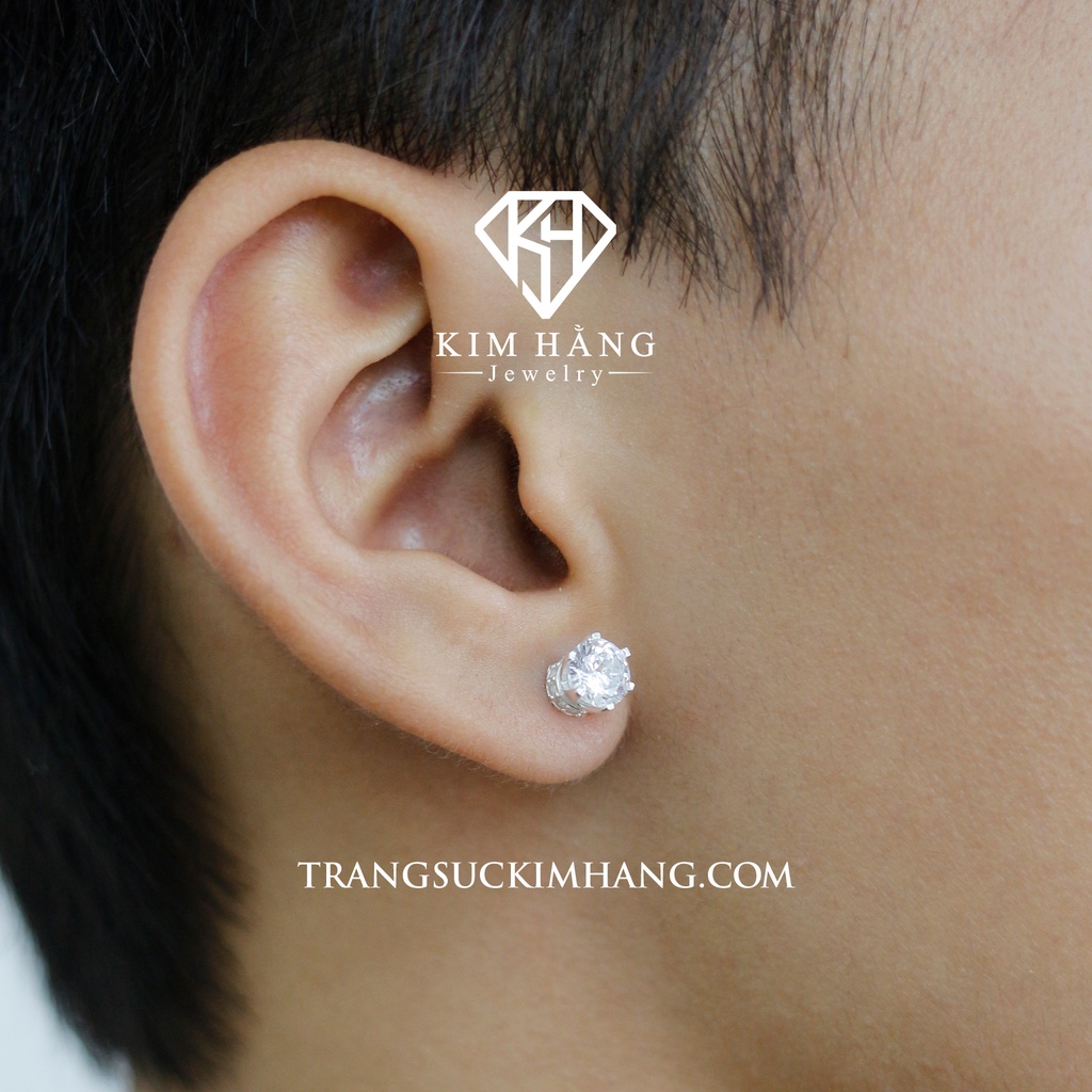 Khuyên Tai BẠC 6 Chấu Thiết Kế Viền Đá - Chốt Đẩy