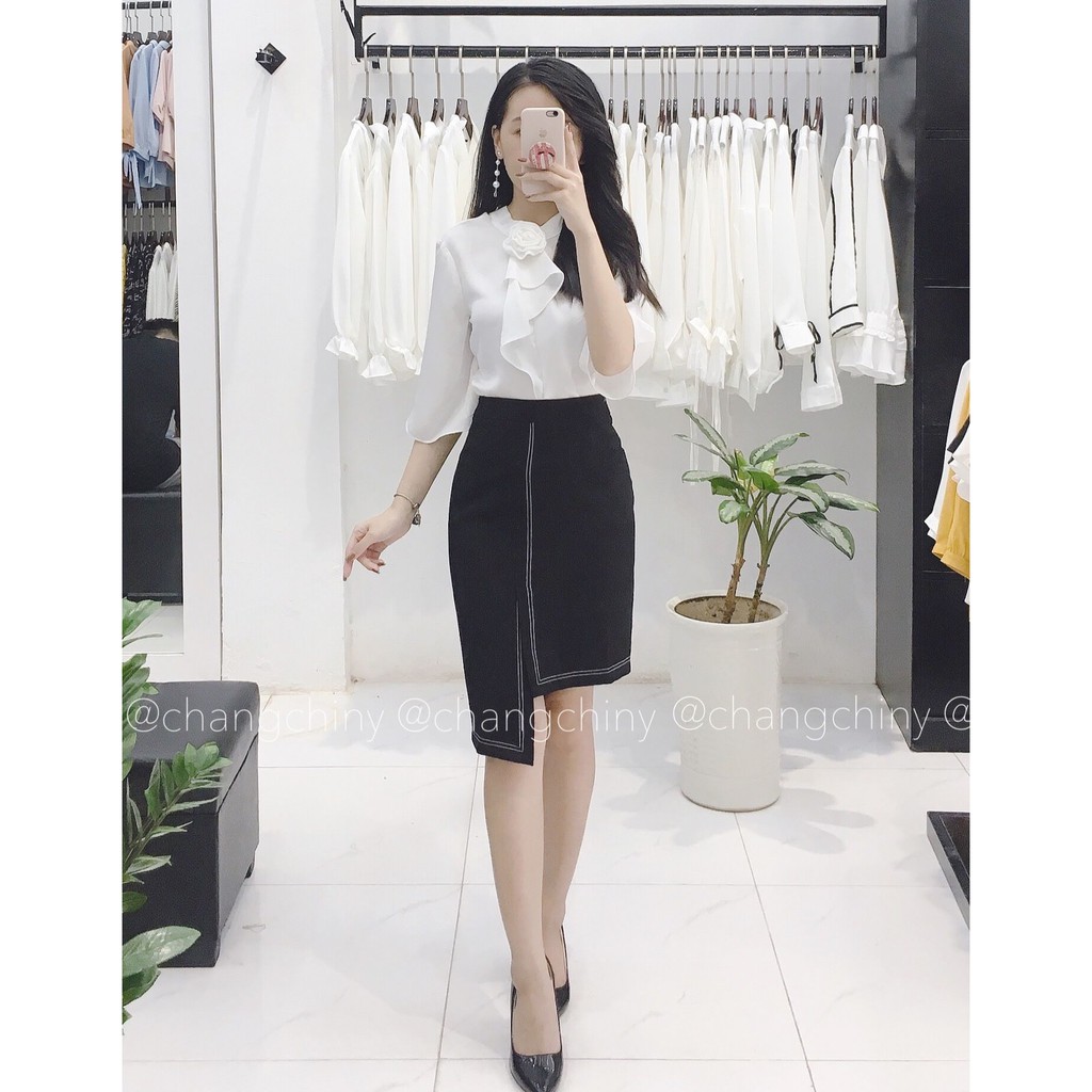chân váy bút chì công sở trần chỉ