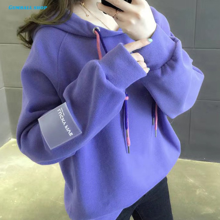 Áo hoodie nữ form rộng trơn 3 màu chất vải dày dặn lót nỉ phong cách Hàn Quốc