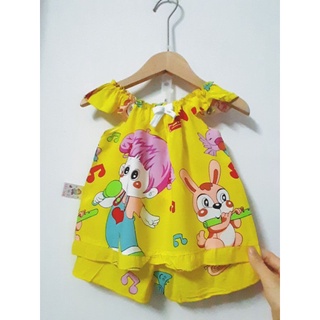 Bộ lanh lụa trái cây bé gái, kiểu tay cánh tiên và về thêm nhiều mẫu