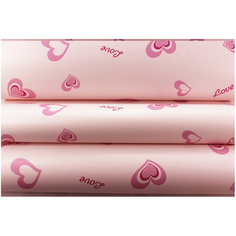 Cuộn 10m giấy dan tường trái tim hồng khô rộng 45cm