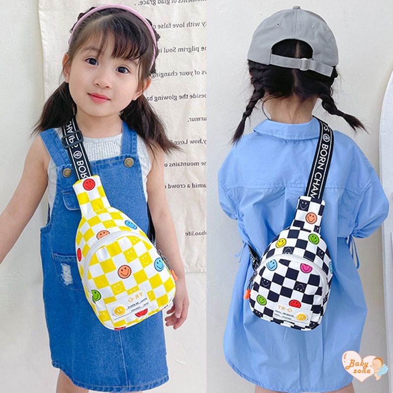 Túi Đeo Chéo Trước Ngực Họa Tiết Caro Phong Cách Hàn Quốc Cho Bé