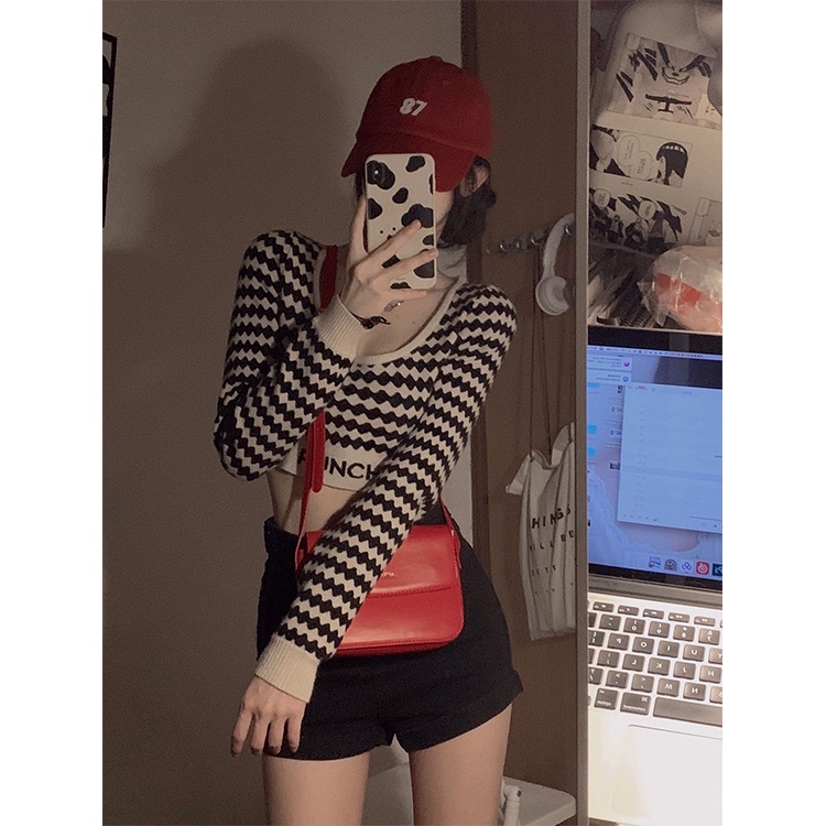 LALISAS Áo Len Dài Tay Kẻ Sọc Phong Cách Hàn Quốc Cho Nữ