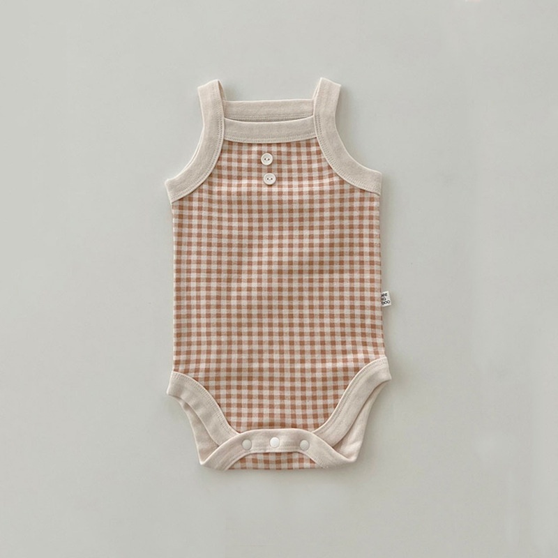 Áo Liền Quần Không Tay Chất Liệu Cotton Họa Tiết Sọc Caro Thời Trang Mùa Hè Cho Bé