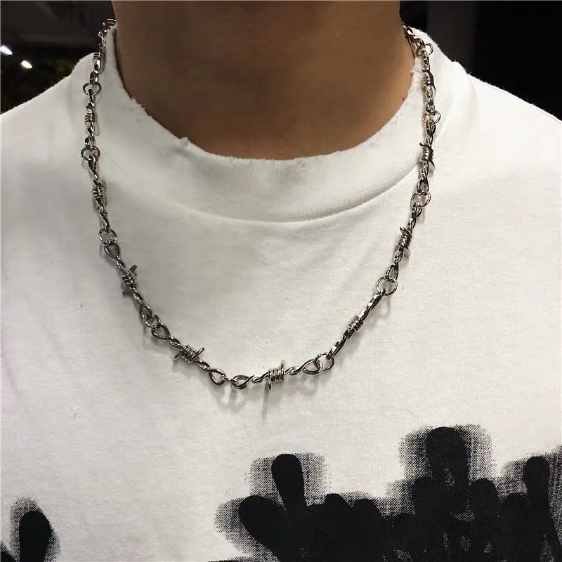 Dây chuyền chocker vòng cổ, vòng tay, xích cài quần Thorns thời trang BROO màu bạc đẹp titan sáng bóng Hiphop