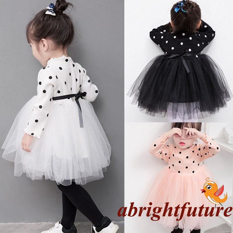 Đầm xòe chấm bi tay dài xinh xắn cho bé gái