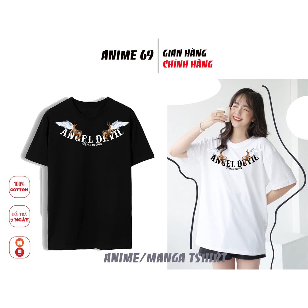 Áo thun tay lỡ form rộng nam nữ-ANGEL DEVIL-A005