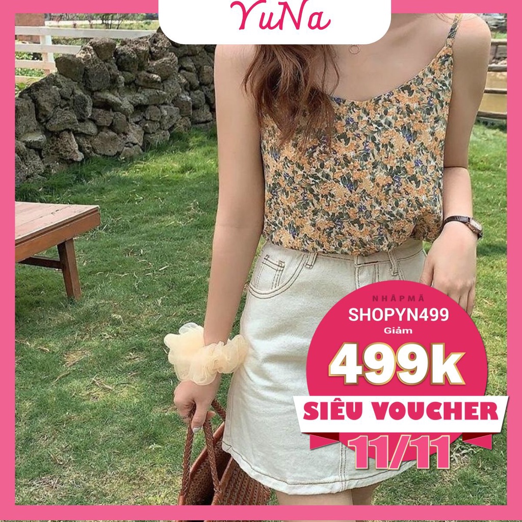 Áo hai dây nữ Yuna hoa nhí cổ tròn Vintage siêu đẹp, chất mát, phụ kiện thời trang MAIKA | BigBuy360 - bigbuy360.vn