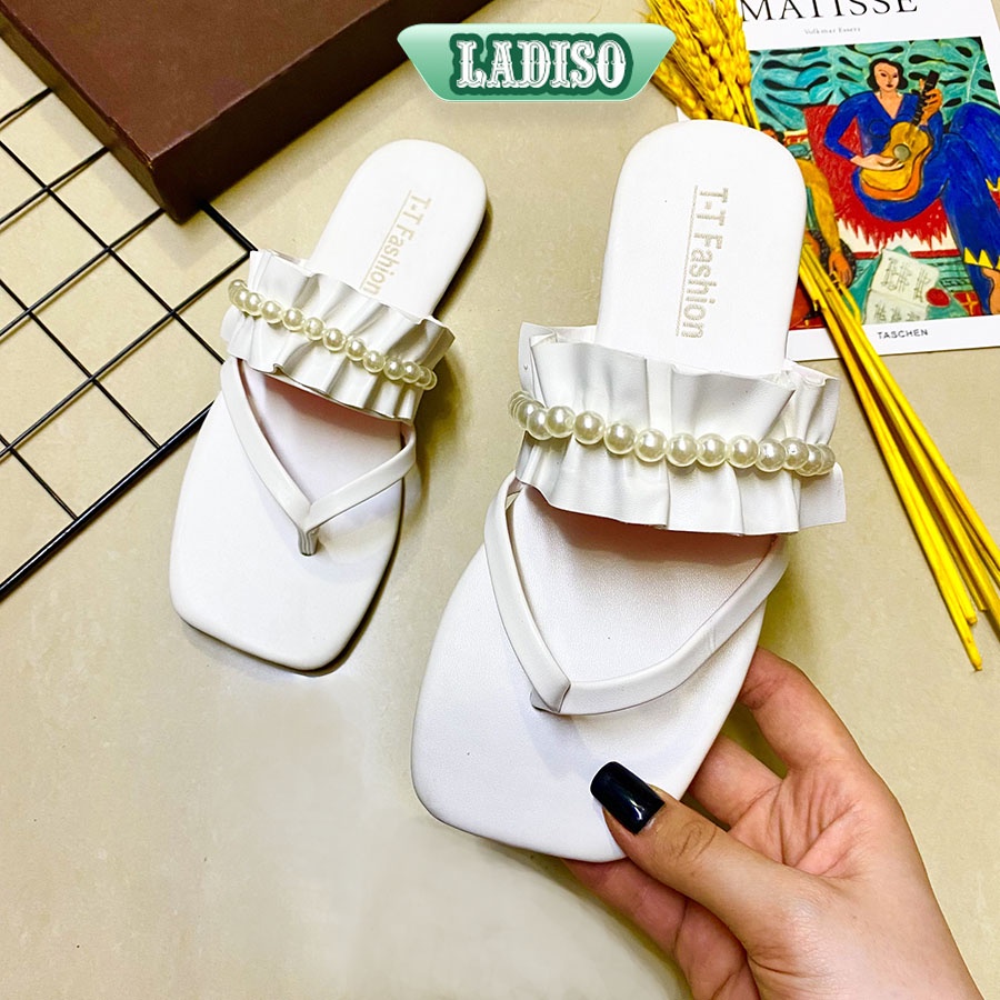 Dép lê nữ nhúm bèo đính ngọc dép kẹp thời trang LADISO ulzzang tiểu thư phong cách hàn quốc đi biển siêu xinh - TT358