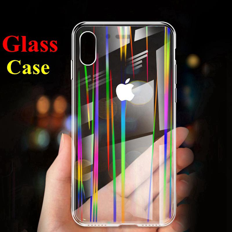 For iphone xs max xr 7 8 6 6s plus x 10 tempered glass rainbow clear back cover