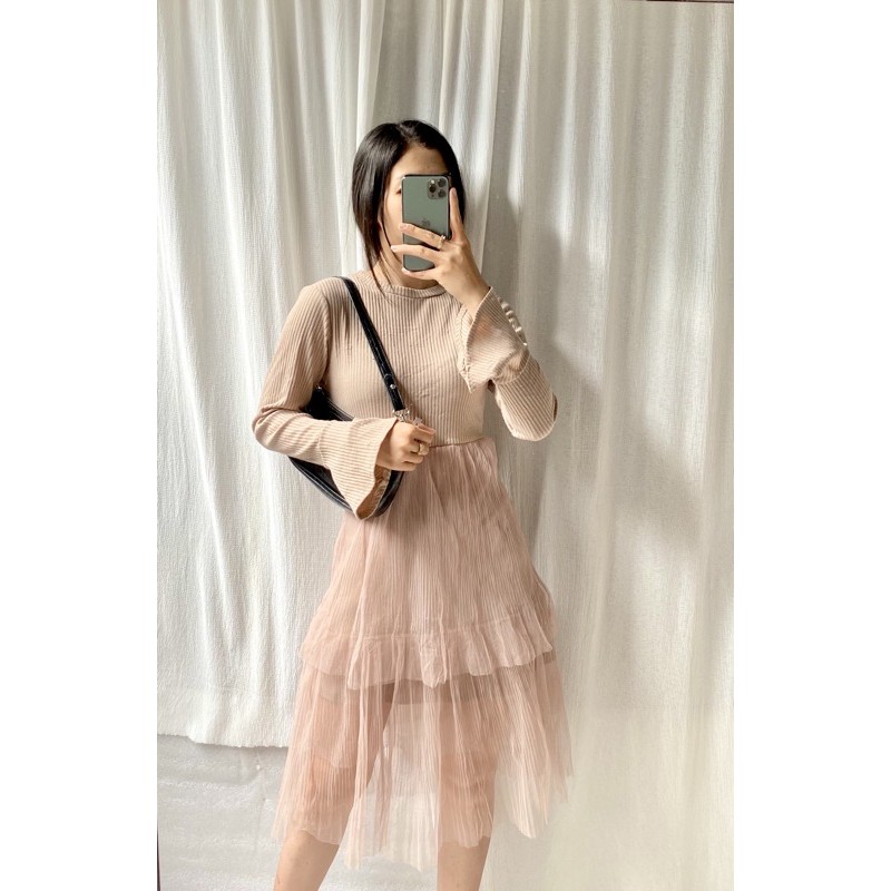 ĐẦM 2 HAND HỒNG PHỐI LƯỚI PHONG CÁCH HÀN QUỐC