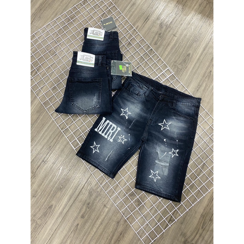 Quần short jean nam co giãn, họa tiết độc đáo, Quần đùi chất bò cao cấp  thời trang DT.SHOP89