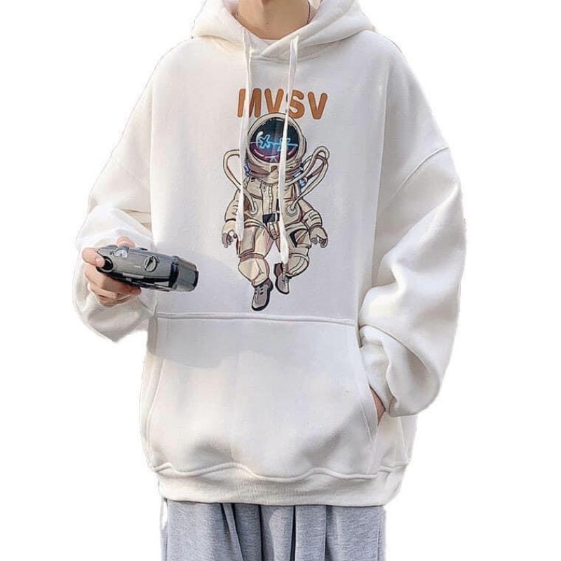 Áo hoodie unisex form rộng tay bồng mũ hai lớp - Nasa