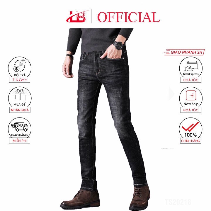 [Mã LTP50 giảm 50000 đơn 150000] Quần dài jean nam basic LB, jean co giãn cắt rách gối,size 28-34, QJSH1991