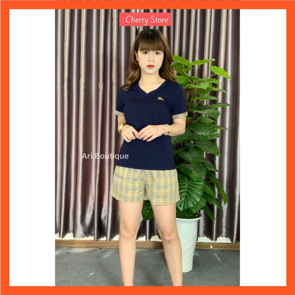 Đồ bộ áo ngắn tay quần short  cotton nữ chất xịn xò mặc cực thích, mẫu đẹp - hàng tiêu chuẩn xuất khẩu - Cherry A1351