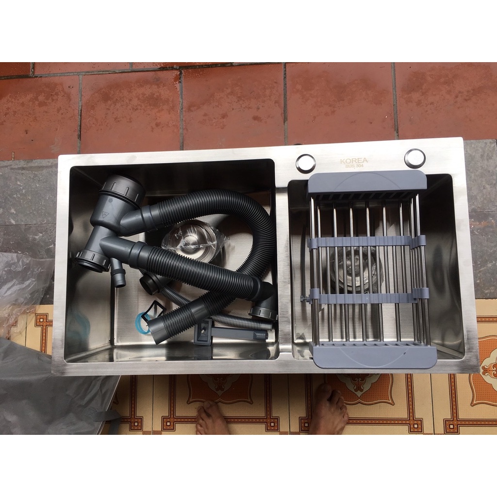 Chậu Rửa Bát KOREA Inox SUS 304 82x45 / 72x43 / 78x43 Chậu Đúc nguyên khối 2 hố cân và 2 hố lệch