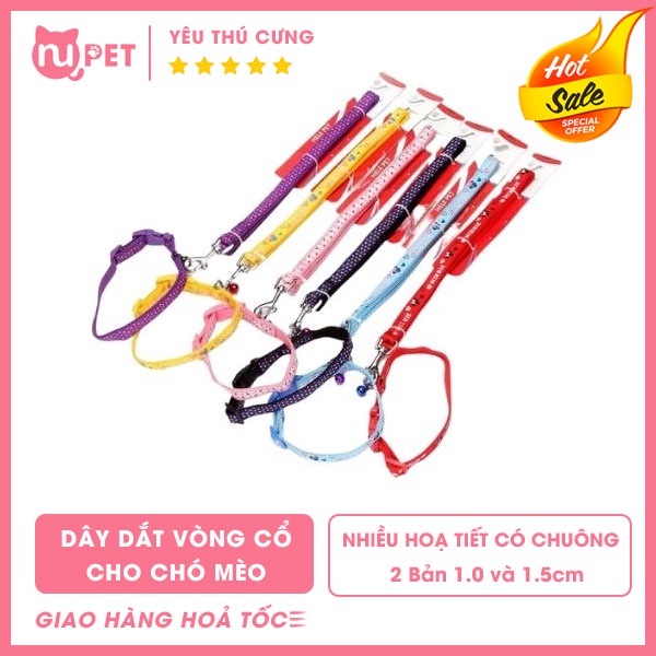 Dây dắt vòng cổ cho chó mèo Zichen | Dây dắt vải dày nhiều hoạ tiết
