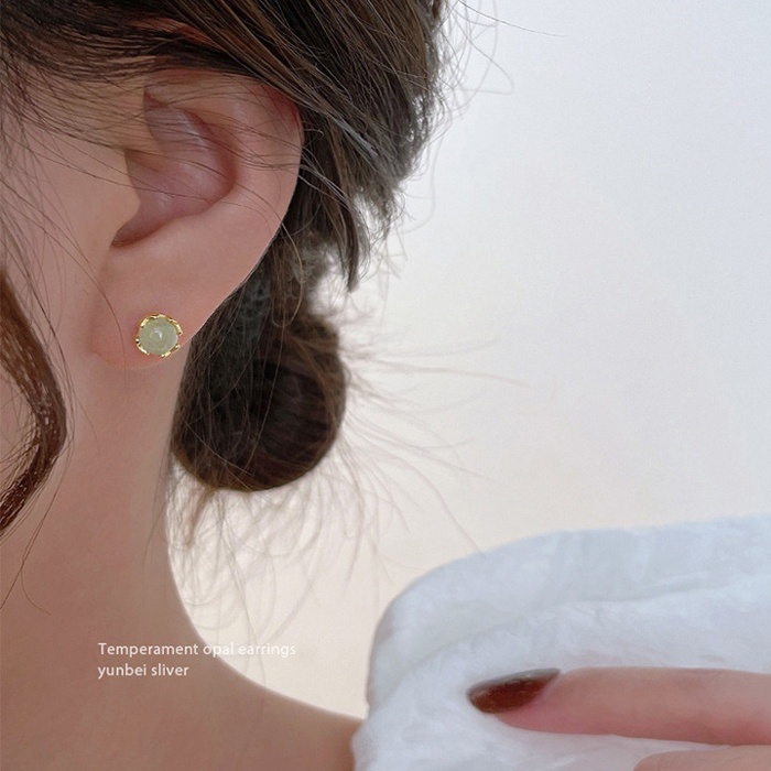 1 Đôi Bông Tai Tròn Màu Vàng Và Xanh Ngọc Bích Cỡ Nhỏ Cho Nữ