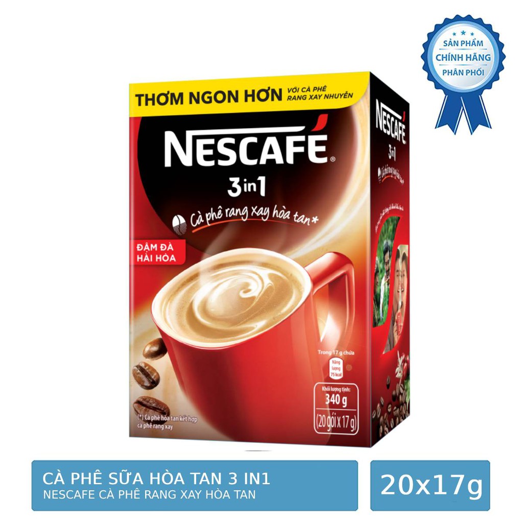 Hộp 20 Gói Cà Phê Sữa Hòa Tan 3 in 1 NESCAFE Cà Phê Rang Xay Hòa Tan 17g