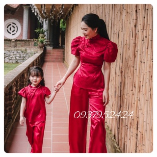 Đồ lam đi chùa # set sẫm tay phồng mẹ và bé# set mẹ và bé