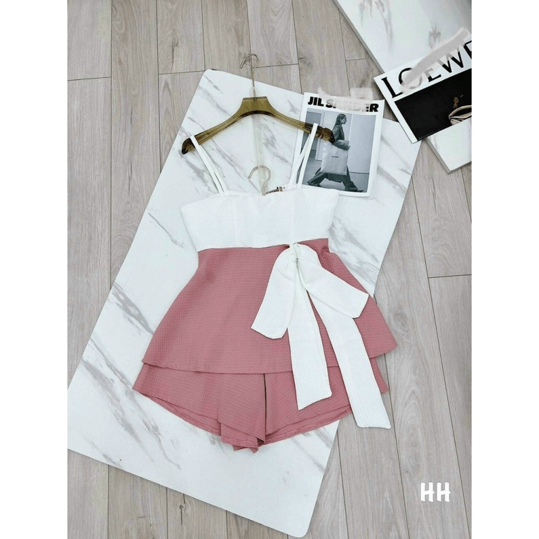 Sét Bộ Áo 2 Dây Cột Nơ Lớn Kết Hợp Quần Đùi Kiểu 2 Màu Chất Umi Mặc Đẹp Dáng Xinh [NEW UNISEX]