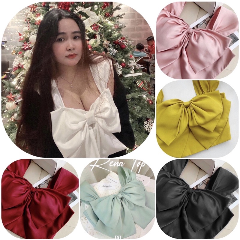 Áo kiểu bigsize/ áo croptop PHỐI NƠ TO khoá kéo cao cấp màu đỏ/ hồng/ xanh/ vàng/ trắng/ đen