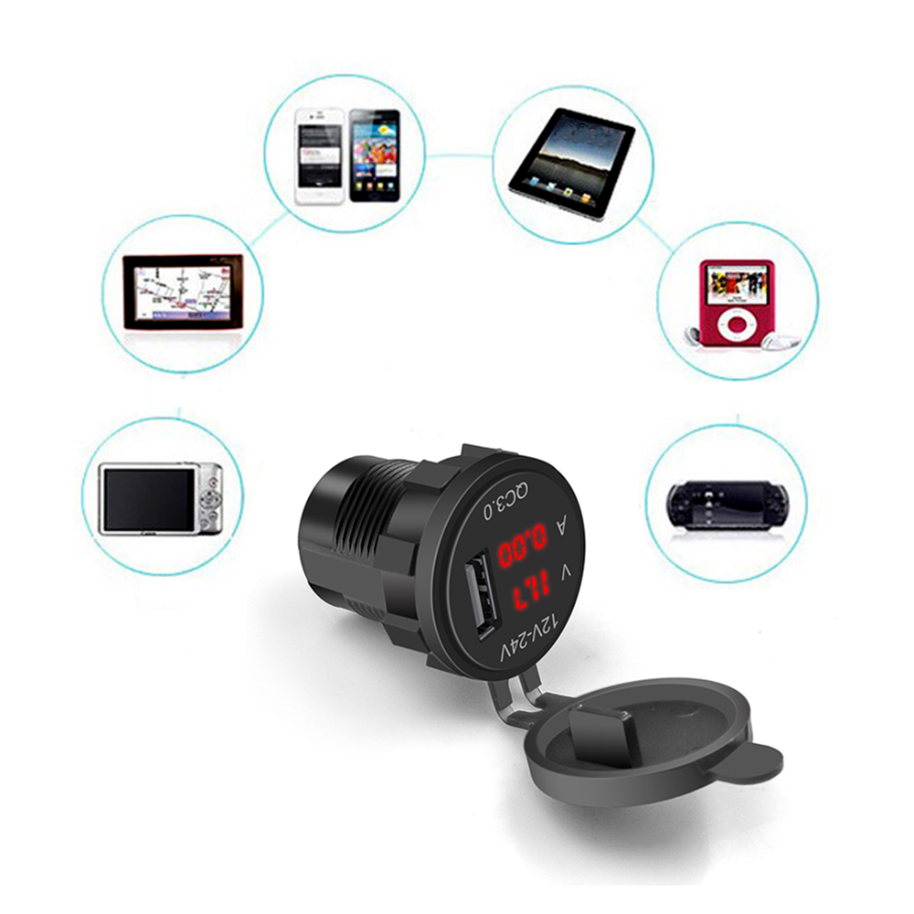 Bộ chuyển đổi sạc nhanh KEBIDUMEI tiêu chuẩn QC 3.0 có màn hình LED hiển thị điện áp dành cho xe hơi